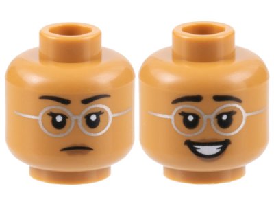 LEGO part Minifigure, Head Dual Sided Female Black Eyebrows, Silver Round Glasses, Neutral / Smile with Teeth Pattern - Hollow Stud (3626pb3163)