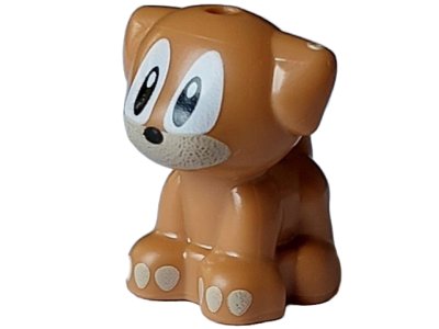 LEGO part Dog, Friends, Puppy, Standing, Small with White Eyes and Pupils, Black Irises and Nose, Tan Muzzle and Toes Pattern (Sonic the Hedgehog Becky / Bear) (69901pb10)