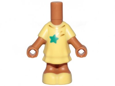 LEGO part Micro Doll, Body with Molded Bright Light Yellow Short Layered Dress and Shoes and Printed Dark Turquoise Shooting Star and Gold Collar Pattern (69969pb02)