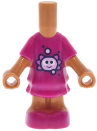LEGO part Micro Doll, Body with Molded Magenta Short Layered Dress and Shoes and Printed Bright Pink and Dark Pink Axolotl Face and Bubbles Pattern 69969pb26