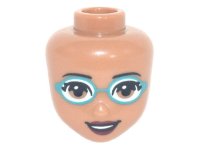 LEGO part Mini Doll, Head Friends with Medium Nougat Eyes, Dark Red Lips, Dark Turquoise Swim Goggles Pattern 78476