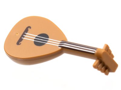 LEGO part Minifigure, Utensil Musical Instrument, Lute with Dark Brown Neck and Silver Strings Pattern (80503pb01)