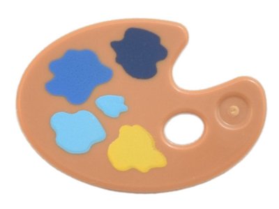 LEGO part Minifigure, Utensil Paint Palette with Yellow, Medium Azure, Blue, and Dark Blue Paint Splotches Pattern (93551pb02)