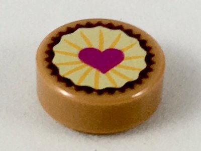 LEGO onderdeel Tile, Round 1 x 1 with Pastry, Magenta Heart on Bright Light Yellow Icing Pattern (98138pb094)
