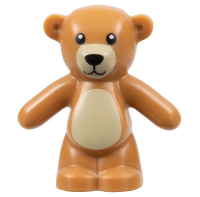 LEGO part Teddy Bear with Black Eyes, Nose, and Mouth, Tan Stomach and Muzzle Pattern (98382pb001)