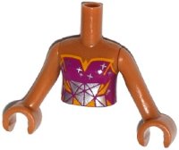 LEGO part Torso Mini Doll Girl Magenta Strapless Top with Orange Trim, Silver Stars and Silver and Orange Triangles Pattern, Medium Nougat Arms with Hands FTGpb083c01