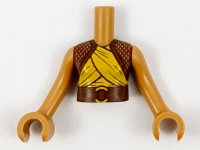 LEGO part Torso Mini Doll Girl Reddish Brown Shrug and Belt, Yellow Wrappings Pattern, Medium Nougat Arms with Hands FTGpb309c01