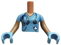 LEGO part Torso Mini Doll Girl Medium Blue Shirt with Stethoscope and Bone in Pocket Pattern, Medium Nougat Arms with Hands with Medium Blue Short Sleeves and Gloves FTGpb401c01
