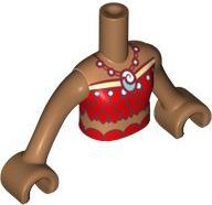 LEGO part Torso Mini Doll Girl Red and Tan Top with Feathers, Metallic Light Blue and White Pendant Necklace Pattern, Medium Nougat Arms with Hands FTGpb403c01