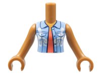 LEGO onderdeel Torso Mini Doll Woman Bright Light Blue Vest with White Filigree over Coral Shirt Pattern, Medium Nougat Arms with Hands FTWpb364c01