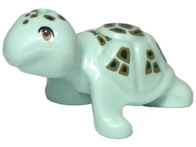 LEGO part Turtle, Friends / Elves with Medium Nougat Eyes and Dark Green and Olive Green Spots Pattern (11603pb05)