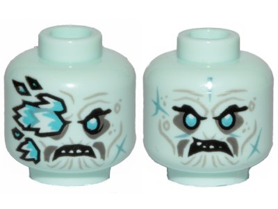 LEGO part Minifigure, Head Dual Sided Wrinkles, Teeth, Ice Spikes Covering Right Eye / Angry Pattern - Hollow Stud (3626pb2376)