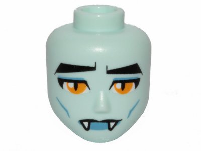 LEGO part Mini Doll, Head Friends with Yellow Eyes, Black Eyebrows, Medium Blue Lips, Fangs and Frown Pattern (Balthazar) (57489)