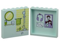 LEGO part Panel 1 x 6 x 5 with Bathroom Mirror and Shower on Outside, Family Portrait and Headphones on Inside Pattern 59349pb305
