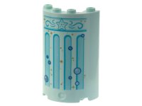 LEGO part Cylinder Half 2 x 4 x 5 with 1 x 2 Cutout with Medium Azure Star, Filigree, and Columns, Gold Sparkles, Metallic Light Blue Bubbles Pattern 85941pb024
