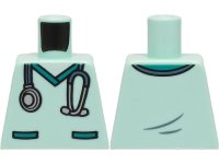 LEGO part Torso Hospital Scrubs with Dark Turquoise Pockets and Collar and Sand Blue and Silver Stethoscope Pattern 973pb4354