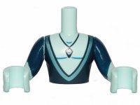 LEGO onderdeel Torso Mini Doll Man Dark Blue Top Deeply Cut and Crystal Necklace Pattern, Light Aqua Arms with Hands with Dark Blue Sleeves FTMpb043c01