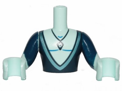 LEGO part Torso Mini Doll Man Dark Blue Top Deeply Cut and Crystal Necklace Pattern, Light Aqua Arms with Hands with Dark Blue Sleeves (FTMpb043c01)