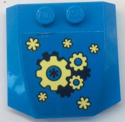 LEGO part Wedge 4 x 4 x 2/3 Triple Curved with Yellow and Dark Blue Gears Pattern (Sticker) - Set 41333 (45677pb120)