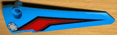 LEGO part Technic, Panel Fairing # 5 Long Smooth, Side A with Gas Hatch and Red, Dark Red and Black Lines Pattern (Sticker) - Set 42077 (64681pb044)