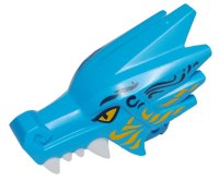LEGO part Dragon Head (Ninjago) Jaw Upper with Four White Teeth per Side with Black and Bright Light Orange Eyes and Markings Pattern 65428pb04
