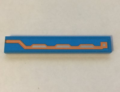 LEGO part Tile 1 x 6 with Orange and Silver Circuitry on Dark Azure Background Pattern Model Left Side (Sticker) - Set 70351 (6636pb184L)