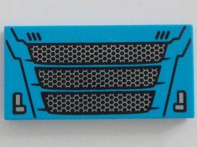 LEGO part Tile 2 x 4 with Car Front Grille with Black and Silver Pattern (87079pb1090)