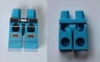 LEGO part Hips and Legs with Dark Bluish Gray Belt with Silver Buckle, Dark Blue Pockets, Knee Pads Pattern 970c00pb0120