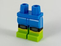 LEGO part Hips and Legs with Molded Lime Lower Legs / Boots and Printed Black and Dark Bluish Gray Knee Pads, Yellow Shins, and White Stripes on Shorts Pattern 970c00pb1010
