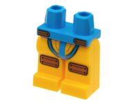 LEGO part Hips and Bright Light Orange Legs with Dark Azure Straps, Dark Orange Patches Pattern 970c110pb03