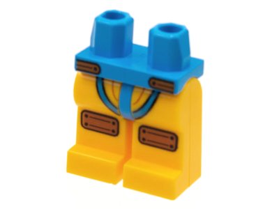 LEGO part Hips and Bright Light Orange Legs with Dark Azure Straps, Dark Orange Patches Pattern (970c110pb03)