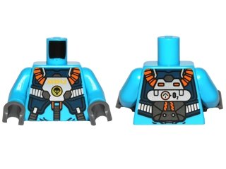 LEGO part Torso Alien Conquest ADU Soldier with Protection Vest and Breathing Apparatus Pattern / Dark Azure Arms / Dark Bluish Gray Hands (973pb0904c01)