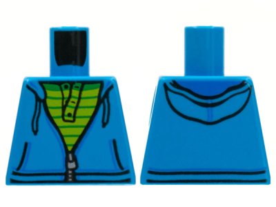 LEGO part Torso Hoodie with Zipper over Lime and Green Striped Shirt Pattern (973pb2346)