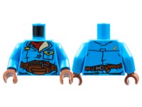 LEGO part Torso Jacket, Red Collar, Bright Light Orange Trim, Reddish Brown Waist Bag with Silver Zipper Pattern / Dark Azure Arms / Reddish Brown Hands 973pb4587c01
