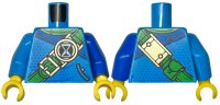 LEGO part Torso Robe with Blue Shoulder and Dots, Bright Green Neck and Belt with Hourglass and Gold Buckles, Pocket with Black Outline Pattern / Blue Arm Left / Dark Azure Arm Right / Yellow Hands 973pb5346c01