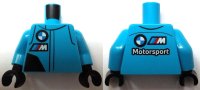 LEGO part Torso Racing Suit with Black Panel, BMW Motorsport Logo, White Capital Letter M with Red, Blue and Dark Azure Diagonal Stripes Pattern / Dark Azure Arms / Black Hands 973pb5570c01