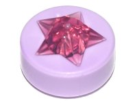 LEGO part Tile, Round 1 x 1 x 2/3 with Molded Trans-Dark Pink Star Pattern 72046pb01