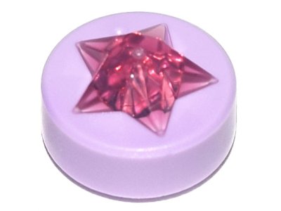 LEGO part Tile, Round 1 x 1 x 2/3 with Molded Trans-Dark Pink Star Pattern (72046pb01)