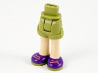 LEGO part Mini Doll Hips and Shorts with Light Nougat Legs and Dark Purple Shoes with Olive Green Soles and Coral Laces Pattern - Thick Hinge 11202c00pb15