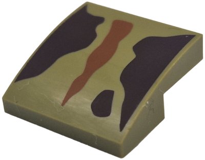 LEGO part Slope, Curved 2 x 2 x 2/3 with Dark Orange Stripe and Dark Brown Markings Pattern (15068pb627)