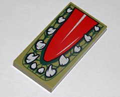 LEGO part Tile 2 x 4 with Red Tongue and Crocodile Teeth Pattern (87079pb0158)