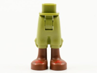 LEGO part Mini Doll Hips and Trousers Cropped with Reddish Brown Boots, Red Trim Pattern - Thick Hinge (92251c00pb19)