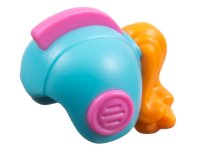 LEGO part Minifigura, Combo Pelo, Sombrero con Pelo, Casco Espacial Retro con Frente Abierto con Protectores de Orejas Rosa Oscuro Moldeados y Cresta y patrón Cola de Caballo Naranja 106611pb01