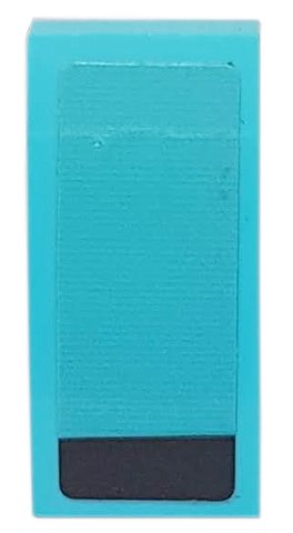 LEGO part Schräge, gewölbt 2 x 1 x 2/3 mit schwarzem Streifen auf mittlerem azurblauem Hintergrunmuster Modelllinke Seite (Aufkleber) - Set 76898 (11477pb099L)