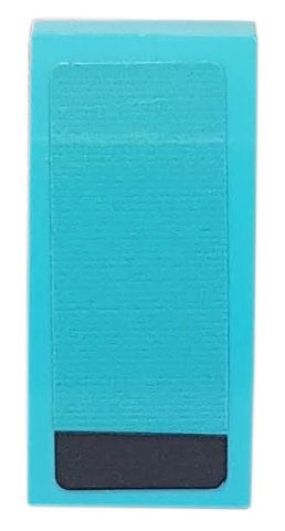 LEGO part Schräge, gewölbt 2 x 1 x 2/3 mit schwarzem Streifen auf mittlerem azurblauem Hintergrunmuster Modellrechte Seite (Aufkleber) - Set 76898 (11477pb099R)
