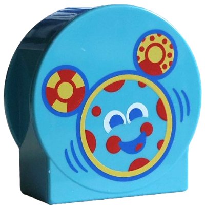 LEGO part Duplo, Mattone 1 x 2 x 2 Tondo Superiore, Lati Ritagliati con Volto di Topo, Cerchi Rossi e Gialli, Occhi Blu e Bianchi e Motivo Bocca (14222pb032)