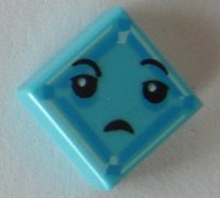 LEGO part Tile 1 x 1 with Black Eyes, Small Frown, Light Aqua and Dark Azure Square Pattern (Kryptomite Face) 3070pb113
