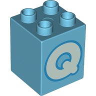 LEGO part Duplo, Mattone 2 x 2 x 2 con Lettera Maiuscola Q Azzurro Chiaro con Contorno Blu Scuro (31110pb159)