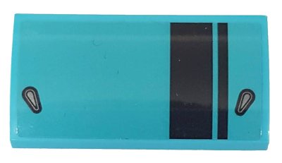 LEGO part Slope, Curved 2 x 4 x 2/3 with Bottom Tubes with Two Black Stripes on Medium Azure Background Pattern (Sticker) - Set 76898 (88930pb125)