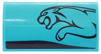 LEGO part Slope, Curved 2 x 4 x 2/3 with Bottom Tubes with Black Stripe and Leaping Jaguar on Medium Azure Background Pattern Model Left Side (Sticker) - Set 76898 88930pb127L